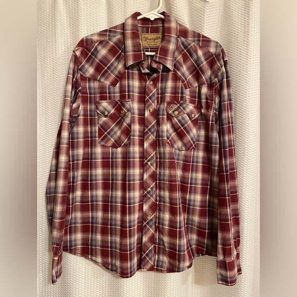 Wrangler Retro Red Plaid Long Sleeve Western Shirt Snap Closure Size XL - Picture 1 of 4